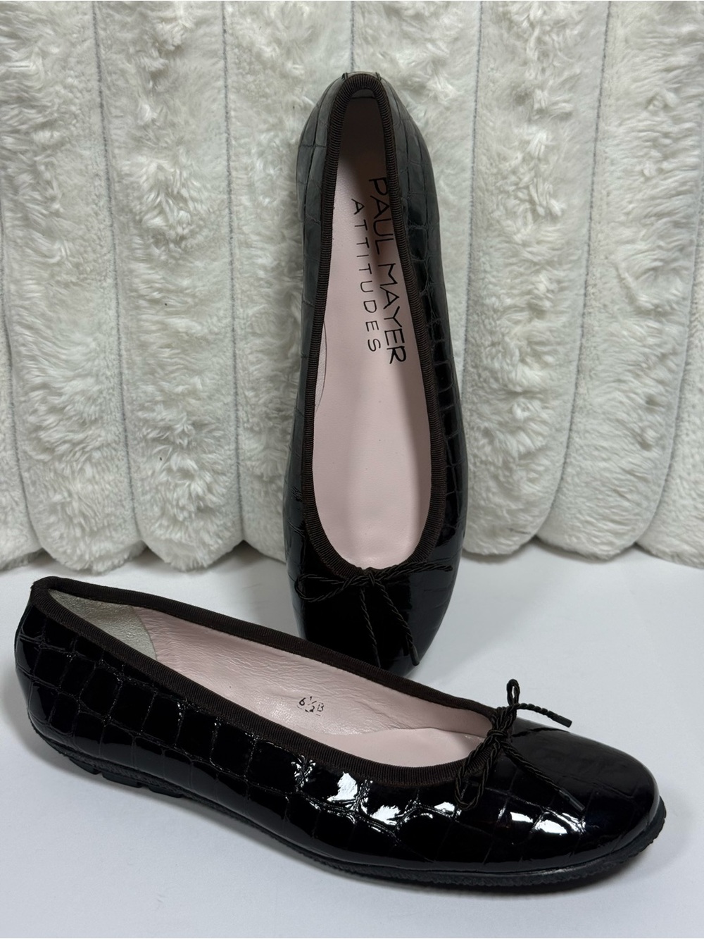 Paul Mayer Black Patent Croc-Embossed Ballet Flats. Never worn and too cute!